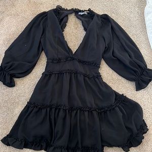 Black ruffle long sleeve dress